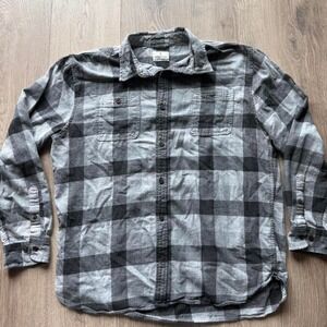 Mutual Weave Plaid Flannel Shirt Men's XL Gray Black Button Up Casual
